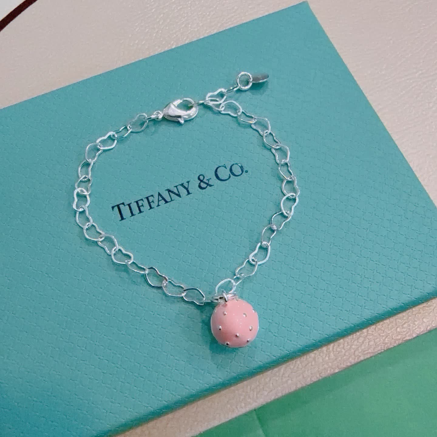 Tiffany & Co. Silver Pink Bead Charm Bracelet